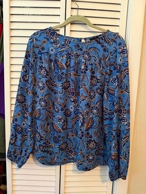 J. Jill Blue Floral Paisley Long-Sleeve Blouse
